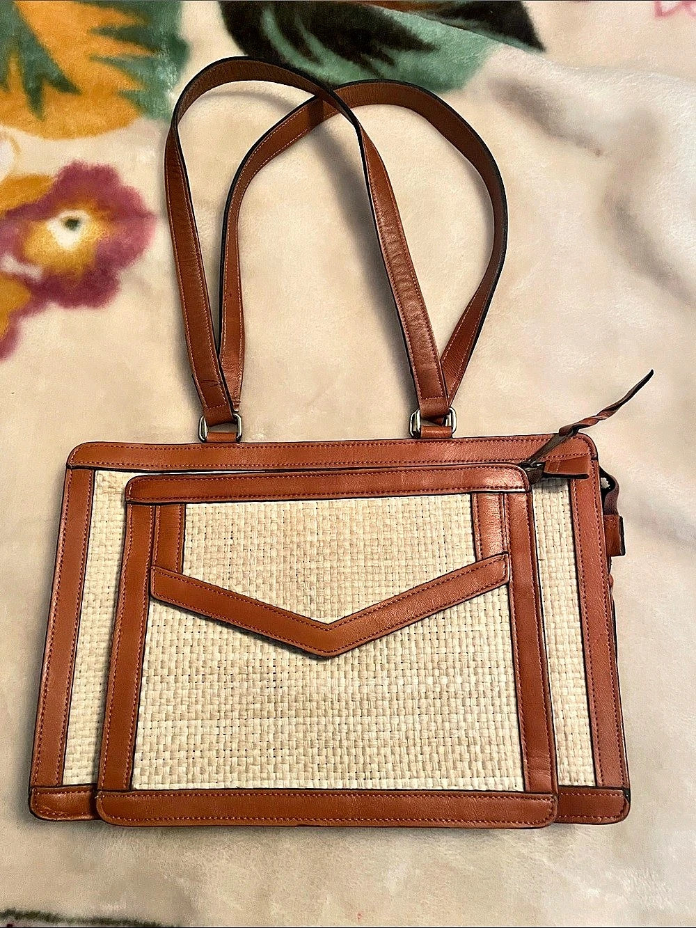 Woven Tote in Brown & Cream